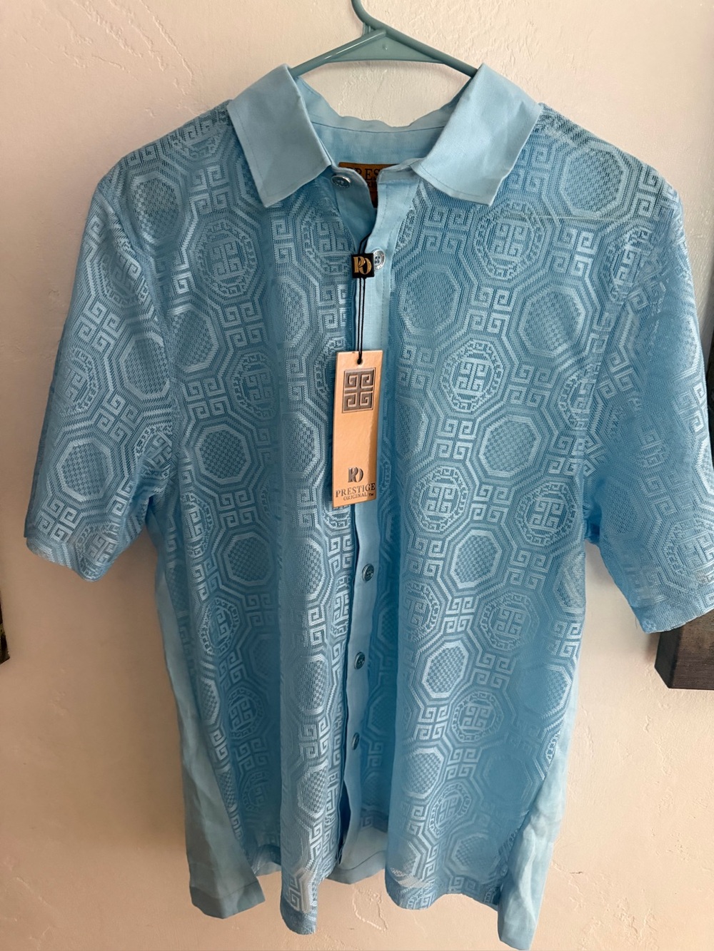 NWT Prestige Original Men’s M Linen Shirt Blue MEDALLION KNIT
